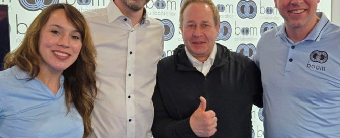 Holli Hulett, Co-founder Boom, Per Anderhagen Sales Director Intersonic AB,  Antti Rintamäki Head of Sales Intersonic OY och Fredrik Hörnkvist CEO & Co-founder